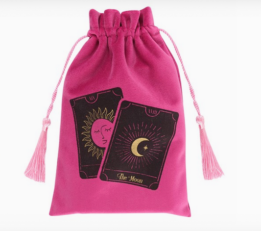 The Fortune Teller Pink Drawstring Pouch - 'Sun and Moon'