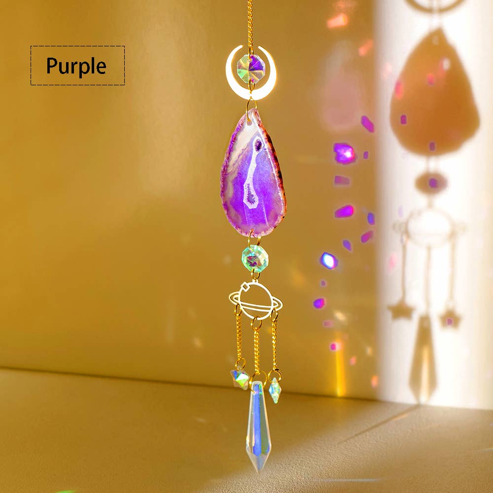 Creative Agate Sun Catcher Hanging: Purple