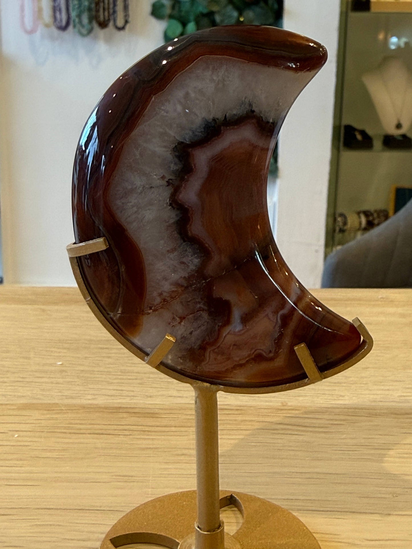 Red Banded Agate Moon on Stand - 214g