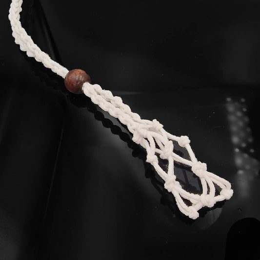 Macrame Net Bag Tumble Stone Holder Necklace- Cream