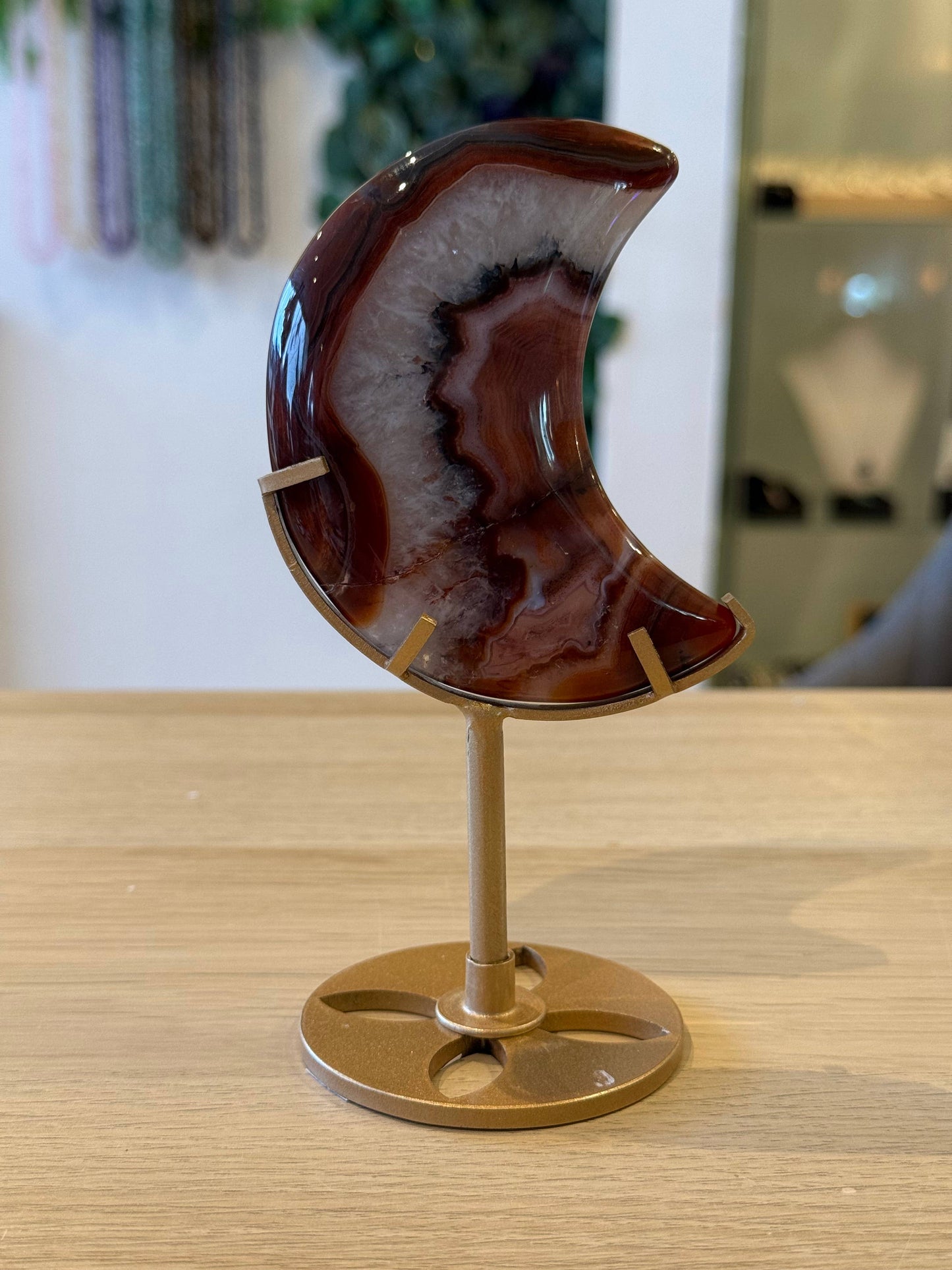 Red Banded Agate Moon on Stand - 214g