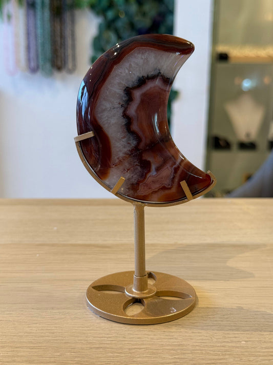 Red Banded Agate Moon on Stand - 214g