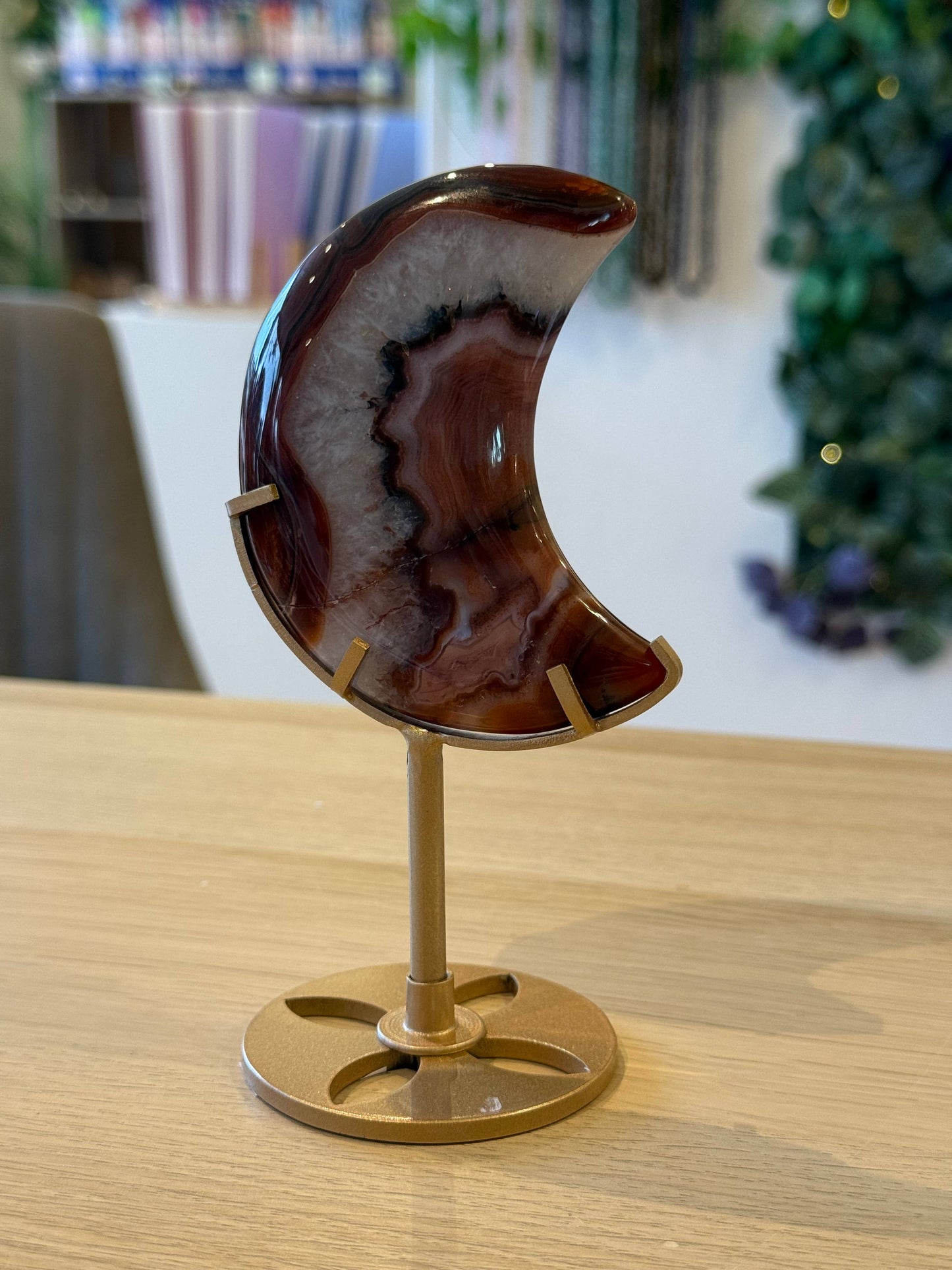 Red Banded Agate Moon on Stand - 214g