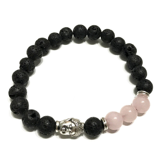 Buddha Rose Quartz Lava Stone Beaded Bracelet