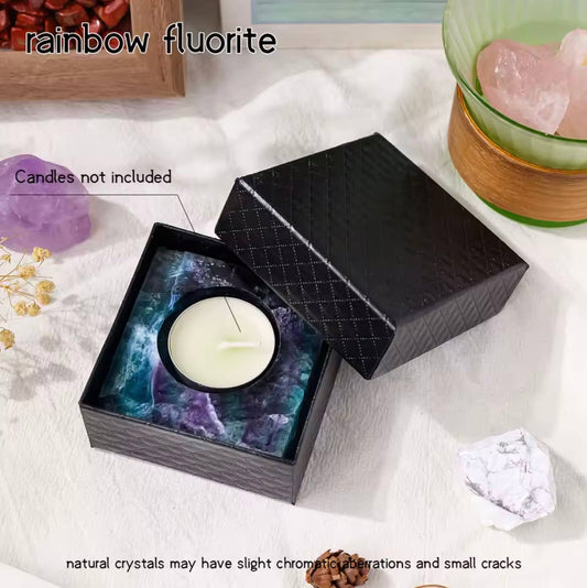 Square Crystal Candle Holder: Rainbow Fluorite