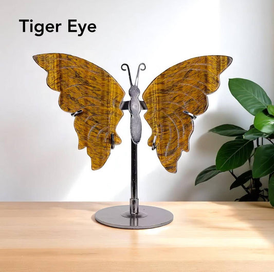 Elegant Crystal Butterfly Wings Stand: Tiger Eye