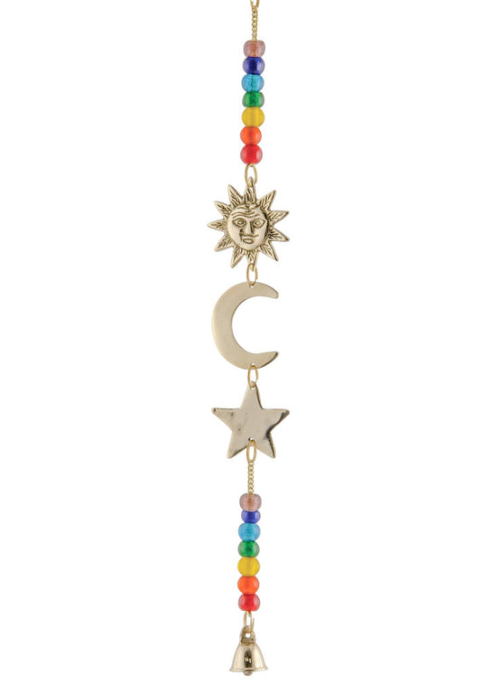 Hanging Brass Sun/moon/star with Chakra Beads