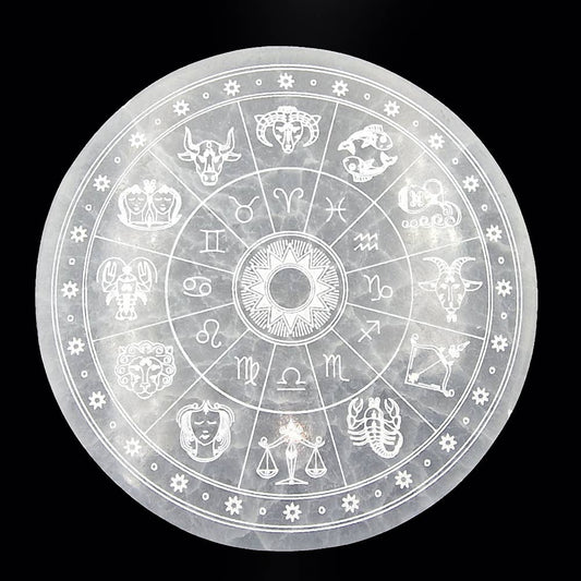 Zodiac Selenite Charging Plate Round 8cm