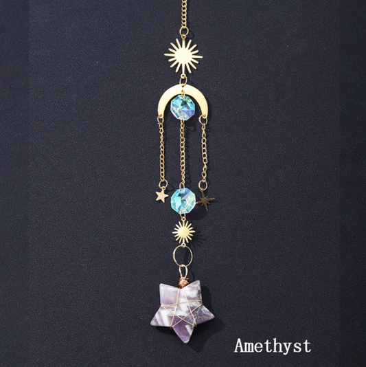 Crystal Star Pendant Sun Catchers Decor: Amethyst
