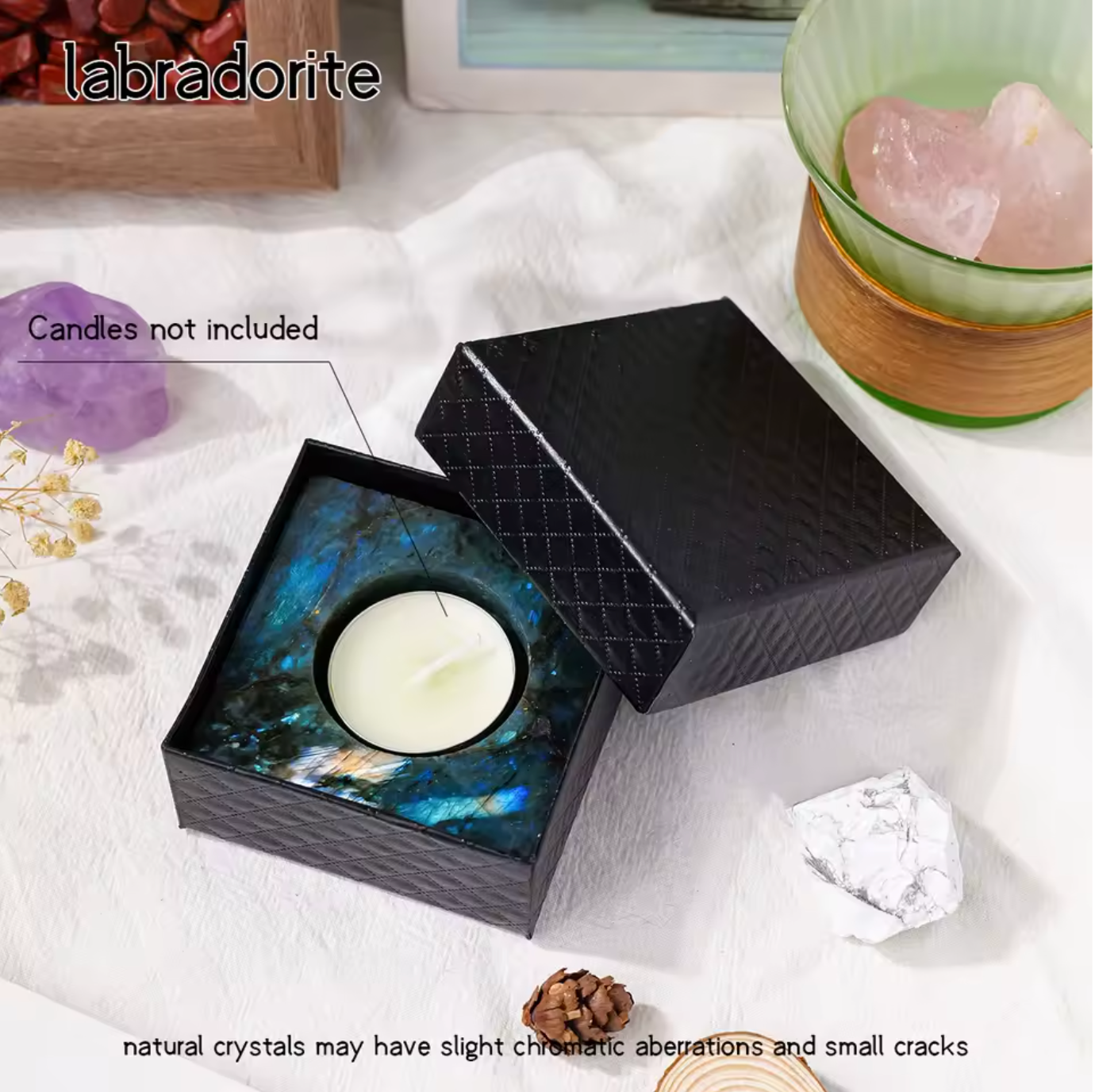 Square Crystal Candle Holder: Rainbow Fluorite