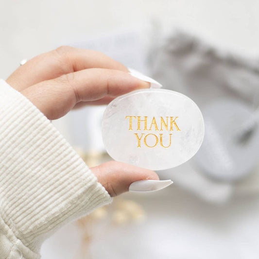 'Thank You' Clear Quartz Crystal Palm Stone