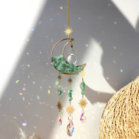 Moon Suncatcher Crystal Prism Decor: Green Aventurine